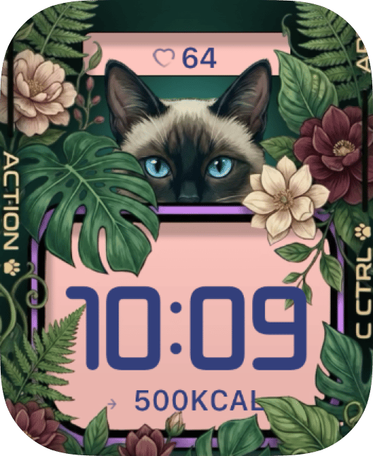 Floral Siamese Cat Face