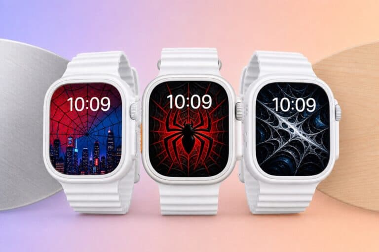 Spider Man Apple Watch wallpaper featured image with web-inspired Apple Watch mockups