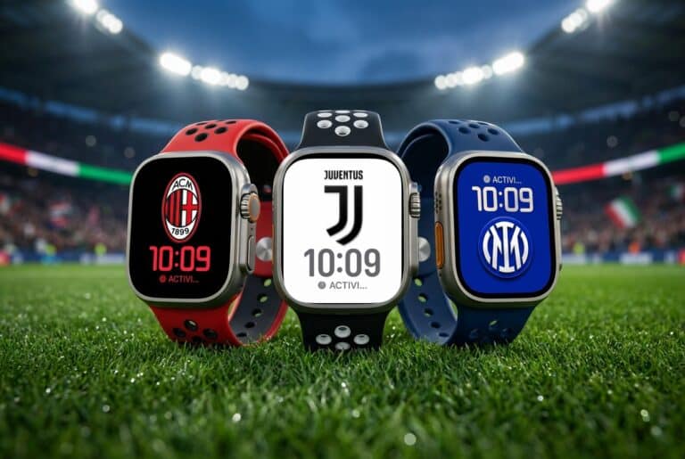 AC Milan, Juventus and Inter Milan Serie A Apple Watch faces in an Italian football stadium