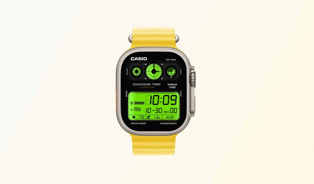Appleウォッチ用ミリタリーグリーンカシオデジタルウォッチフェイス