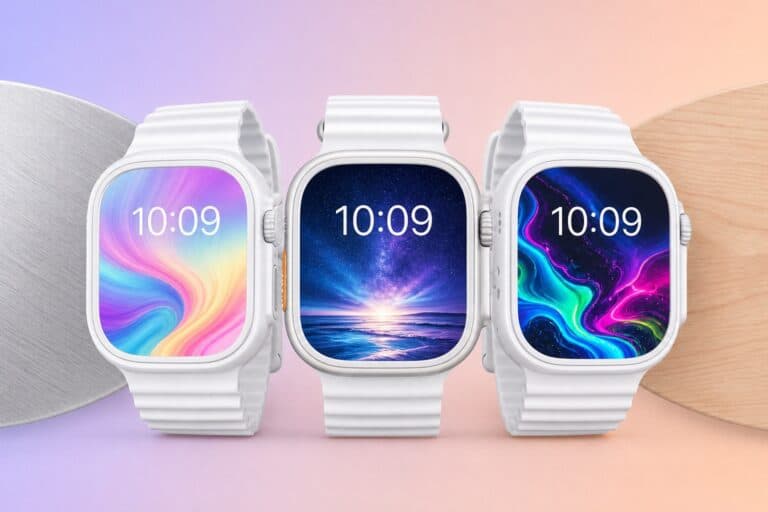 Cool Apple Watch faces featured image with abstract, neon, and ocean wallpaper designs