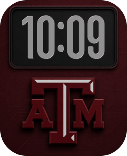 Texas A&M college football watch face with silver time and a beveled maroon aTm mark