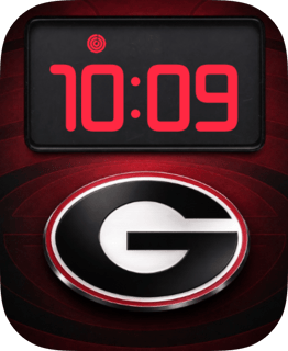 Georgia Bulldogs college football watch face with a red clock and black oval G