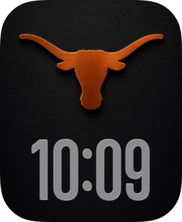 Texas Longhorns college football watch face with a burnt-orange longhorn and oversized gray time