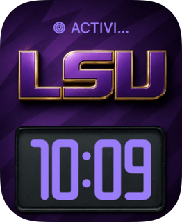 The LSU Tigers watch face makes its sculpted gold wordmark impossible to miss against rich purple