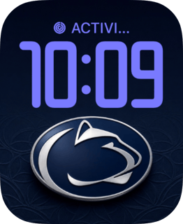 Penn State watch face pairs violet-blue numerals with the silver Nittany Lion oval on navy