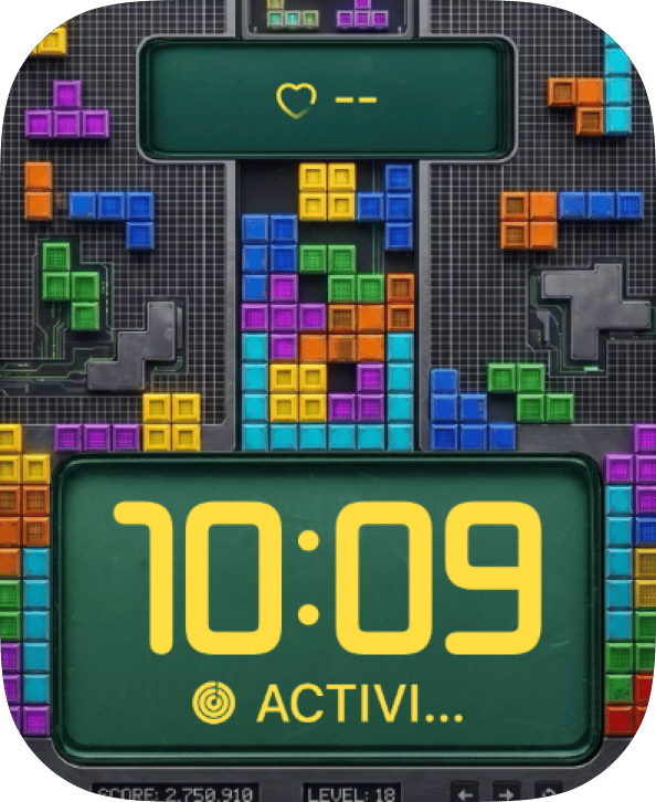 Tetris Block Stack watch face preview for Apple Watch