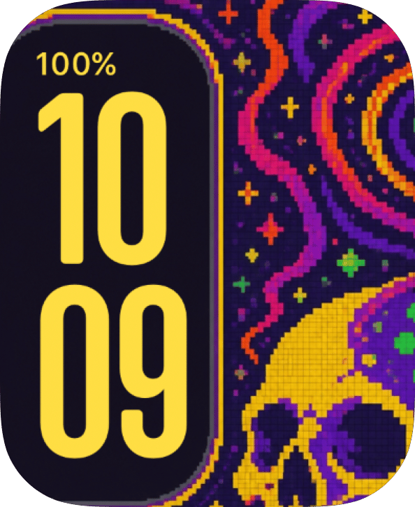 Purple Pixel Drift watch face preview for Apple Watch