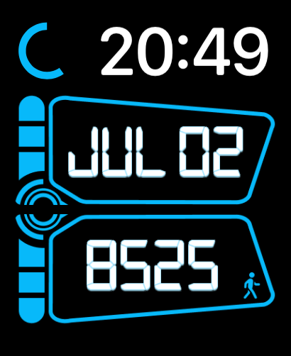 A futuristic Dune-Inspired watch face featuring bold sci-fi-themed digital displays for date and steps.