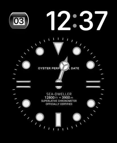 A Classic Duo watch face featuring a sleek analog design with bold markers and a digital date display.