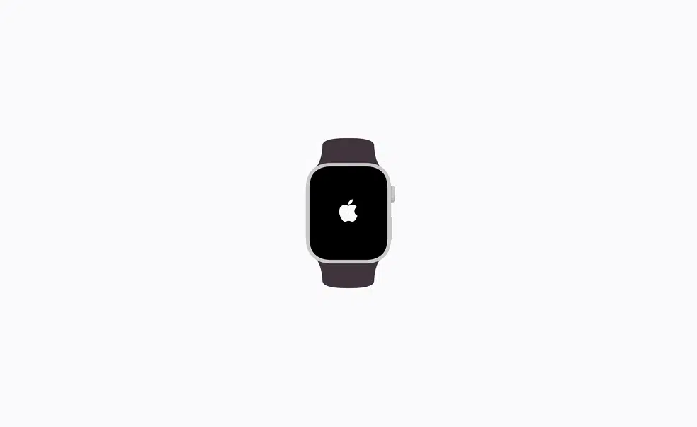 Apple Watch booting up with the Apple logo on a black screen.