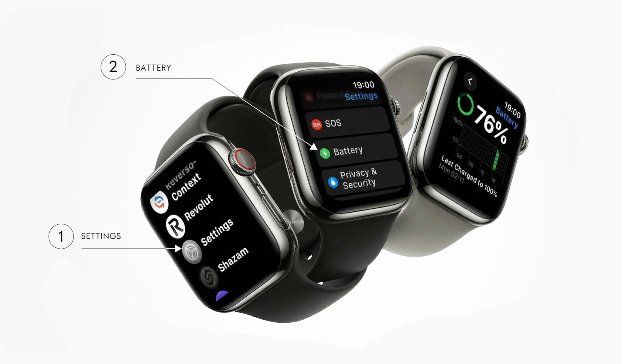 Apple Watch battery health settings showing charge percentage