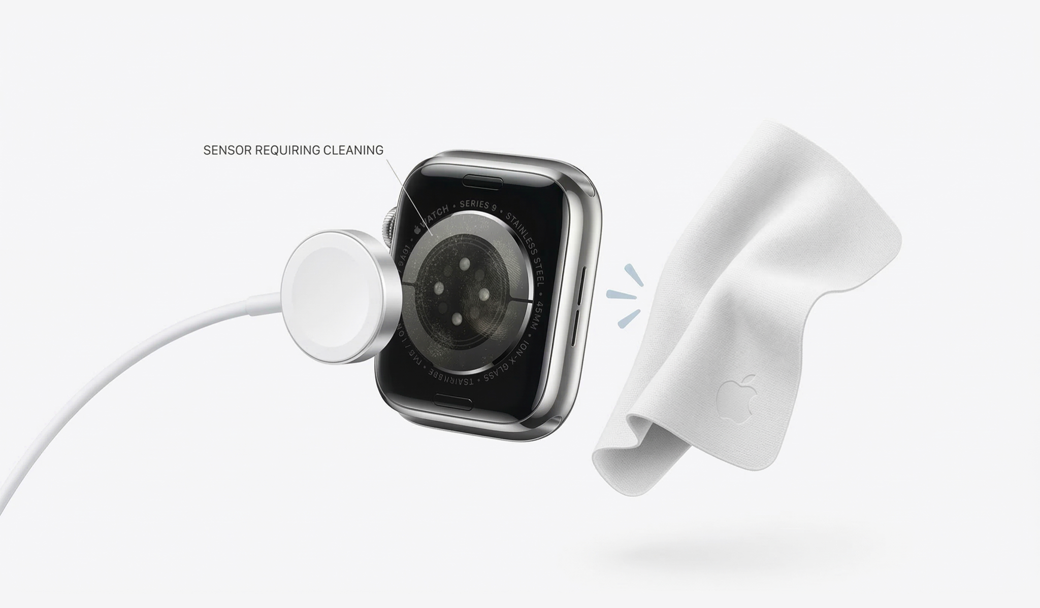 How to clean Apple Watch charging sensor with lint-free cloth